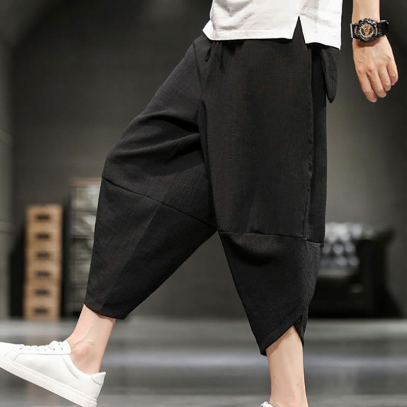 Buddha Stones Summer Solid Men's Cotton Linen Cropped Pants With Pockets - image 32
