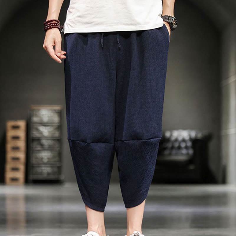 Buddha Stones Summer Solid Men's Cotton Linen Cropped Pants With Pockets - image 17