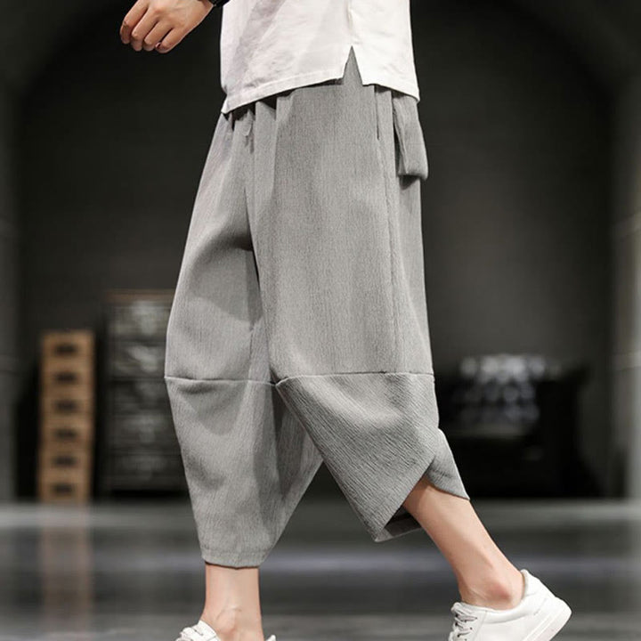 Buddha Stones Summer Solid Men's Cotton Linen Cropped Pants With Pockets - image 6
