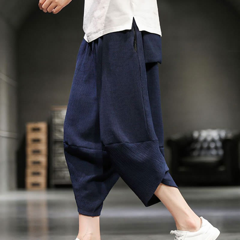 Buddha Stones Summer Solid Men's Cotton Linen Cropped Pants With Pockets - SteelBlue - US/UK/AU46，EU56 (5XL)  - image 17