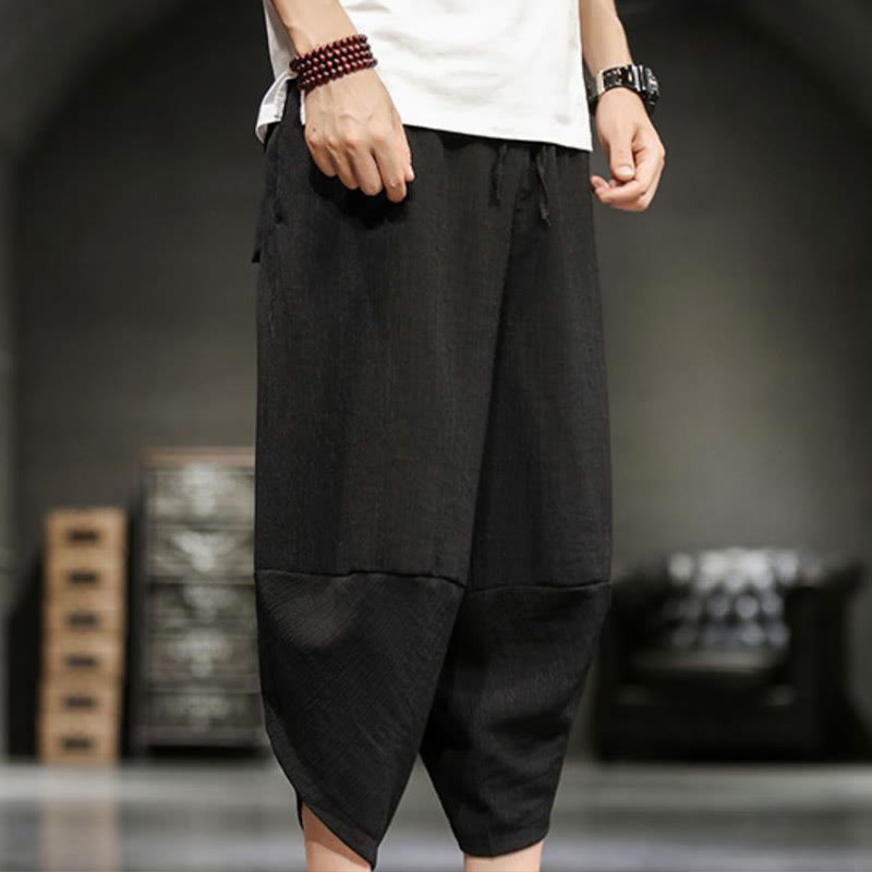 Buddha Stones Summer Solid Men's Cotton Linen Cropped Pants With Pockets - image 26