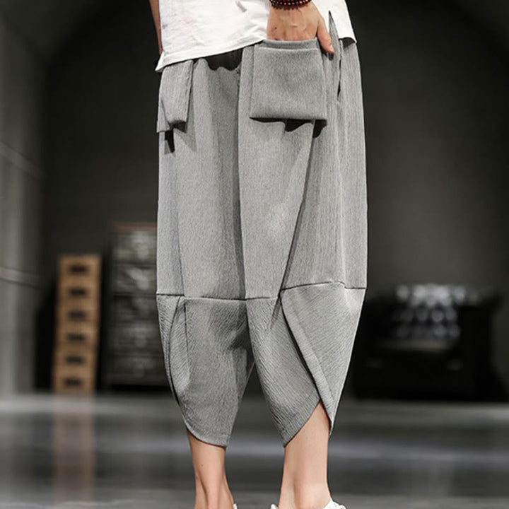 Buddha Stones Summer Solid Men's Cotton Linen Cropped Pants With Pockets - image 3