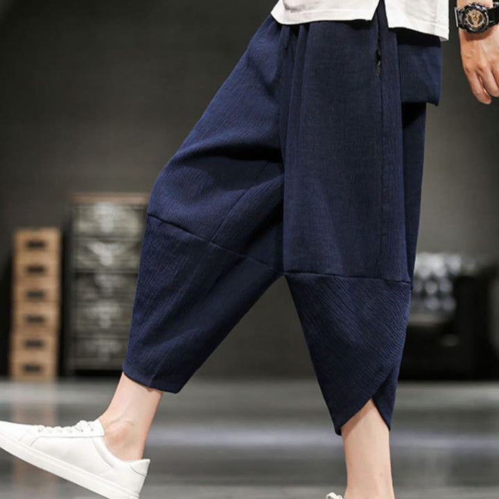 Buddha Stones Summer Solid Men's Cotton Linen Cropped Pants With Pockets - image 23
