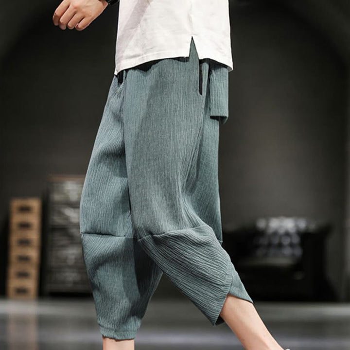 Buddha Stones Summer Solid Men's Cotton Linen Cropped Pants With Pockets - DarkSeaGreen - US/UK/AU46，EU56 (5XL)  - image 10