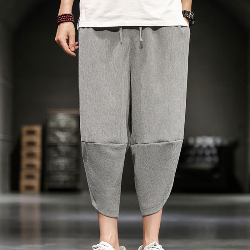 Buddha Stones Summer Solid Men's Cotton Linen Cropped Pants With Pockets - image 9