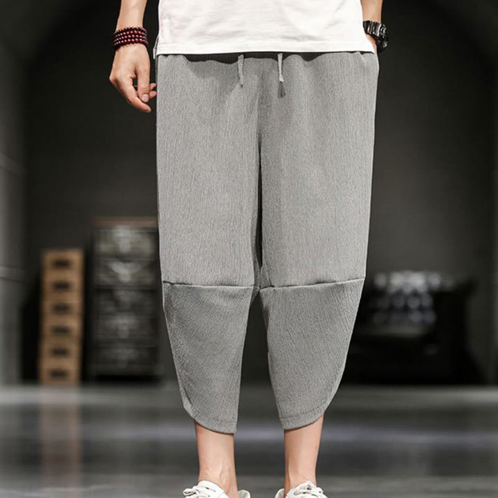 Buddha Stones Summer Solid Men's Cotton Linen Cropped Pants With Pockets - image 9