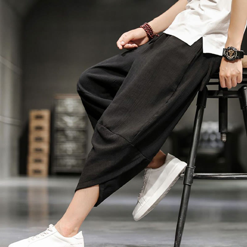 Buddha Stones Summer Solid Men's Cotton Linen Cropped Pants With Pockets - image 29