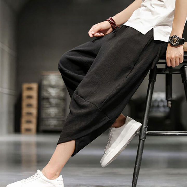 Buddha Stones Summer Solid Men's Cotton Linen Cropped Pants With Pockets - image 29