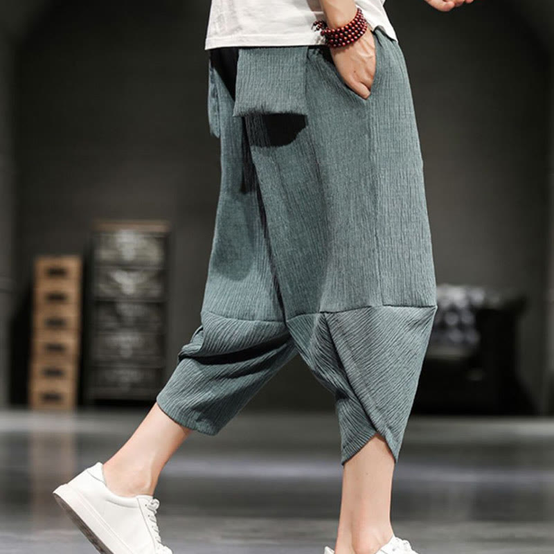 Buddha Stones Summer Solid Men's Cotton Linen Cropped Pants With Pockets - image 13