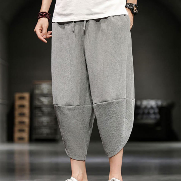 Buddha Stones Summer Solid Men's Cotton Linen Cropped Pants With Pockets - image 7