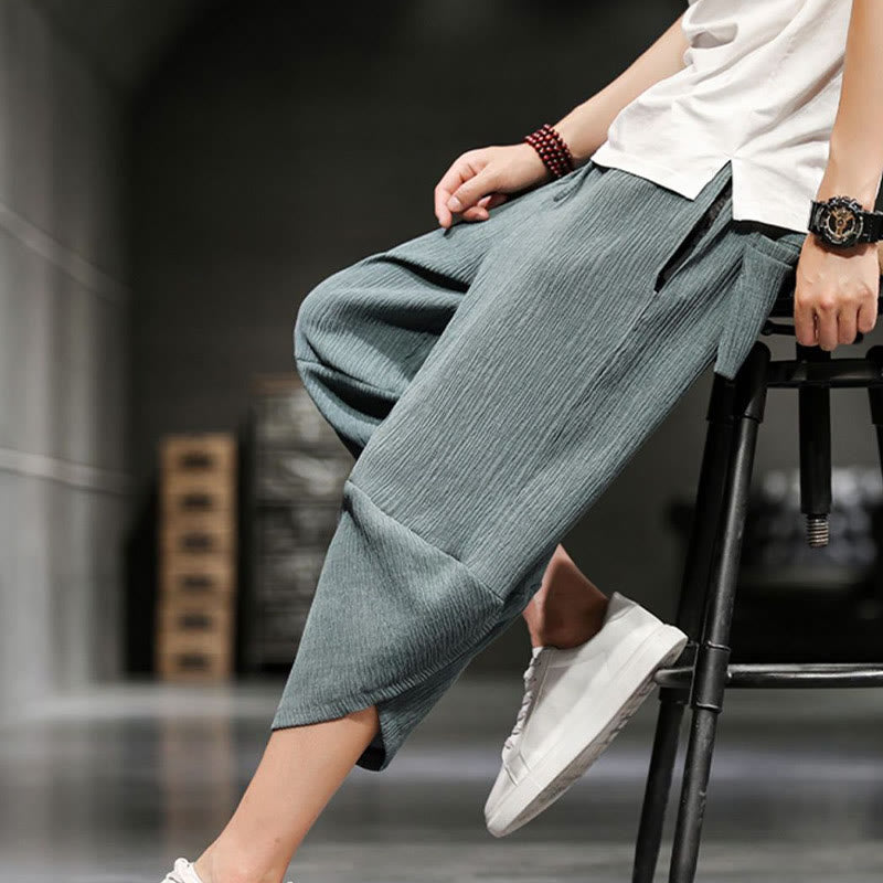 Buddha Stones Summer Solid Men's Cotton Linen Cropped Pants With Pockets - image 13