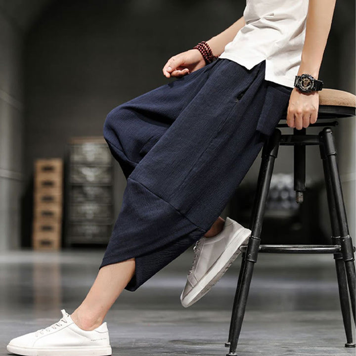 Buddha Stones Summer Solid Men's Cotton Linen Cropped Pants With Pockets - image 21