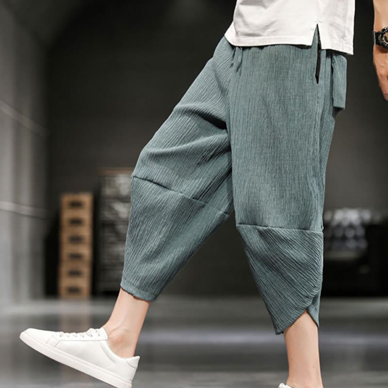 Buddha Stones Summer Solid Men's Cotton Linen Cropped Pants With Pockets - image 16