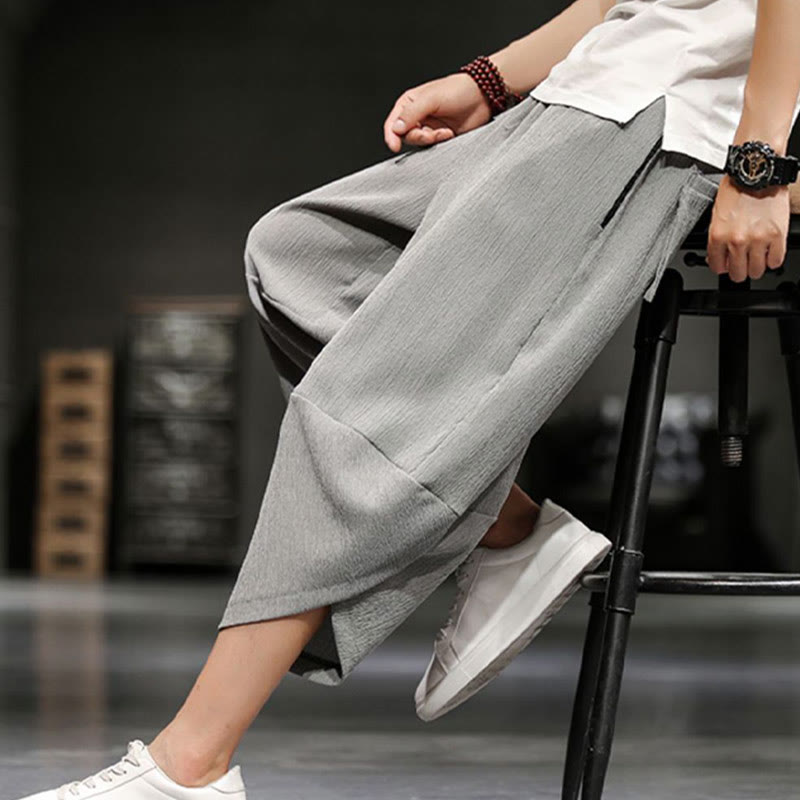 Buddha Stones Summer Solid Men's Cotton Linen Cropped Pants With Pockets - image 5