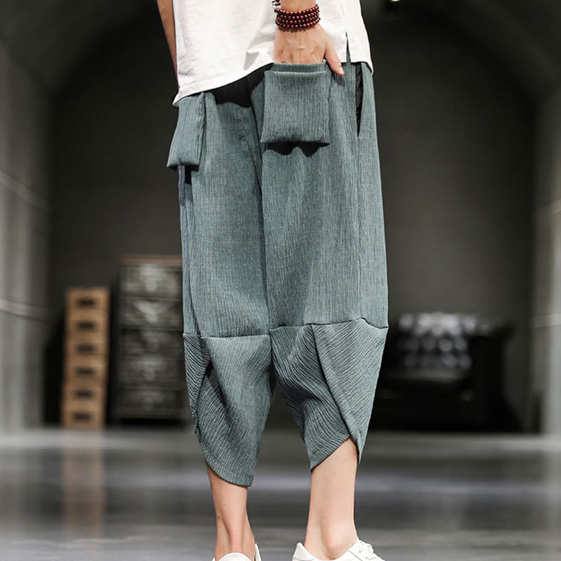 Buddha Stones Summer Solid Men's Cotton Linen Cropped Pants With Pockets - image 12