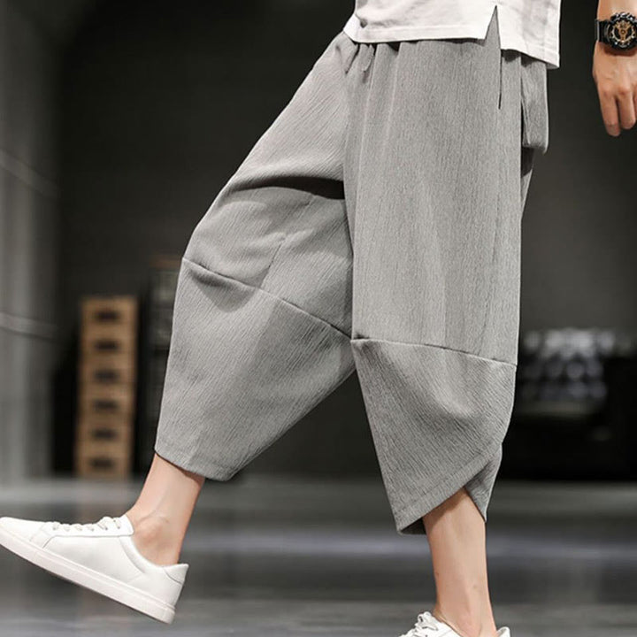 Buddha Stones Summer Solid Men's Cotton Linen Cropped Pants With Pockets - LightGrey - US/UK/AU46，EU56 (5XL)  - image 1