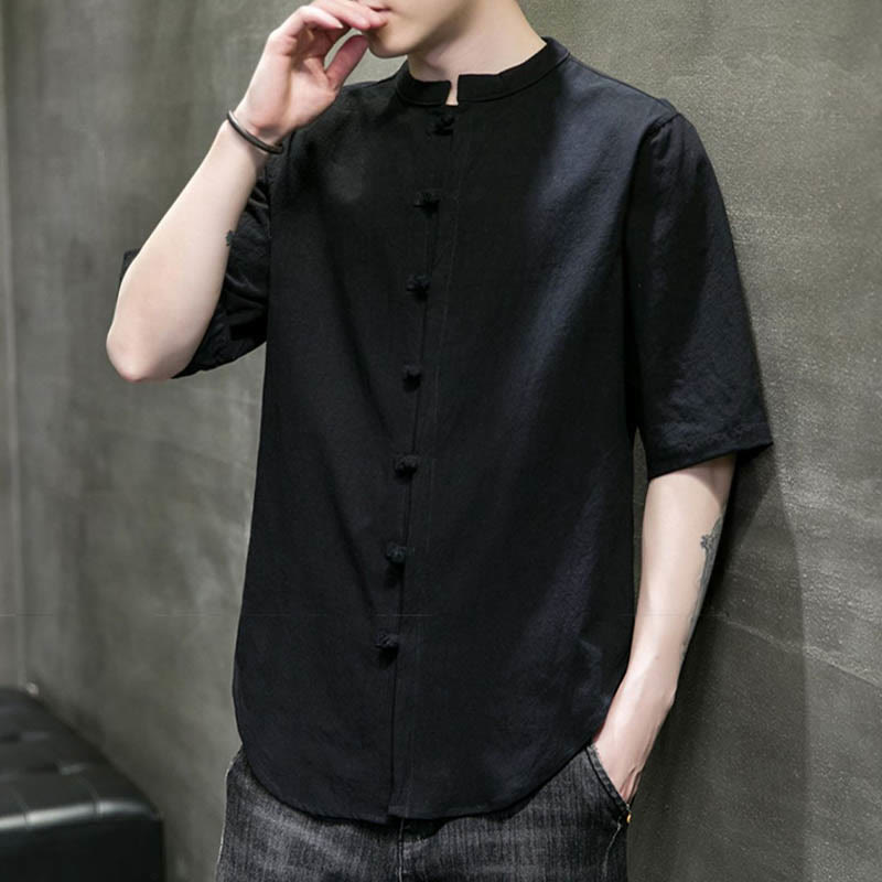 Buddha Stones Plain Color Men's Half Sleeve Cotton Shirt - image 22