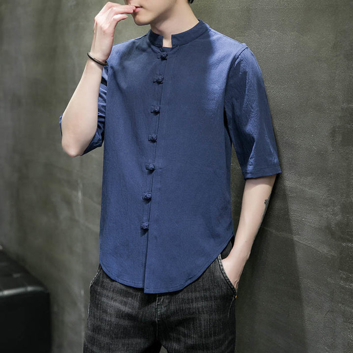 Buddha Stones Plain Color Men's Half Sleeve Cotton Shirt - image 28