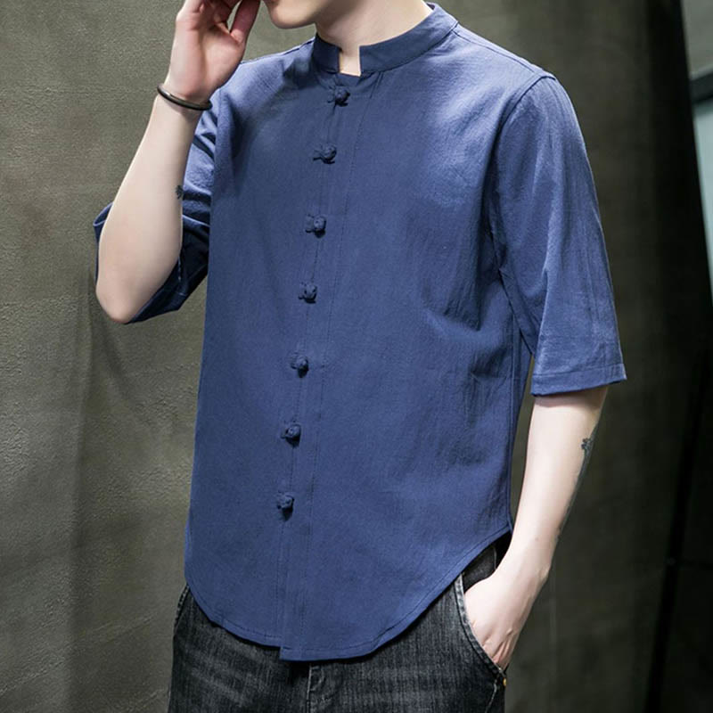 Buddha Stones Plain Color Men's Half Sleeve Cotton Shirt - image 25