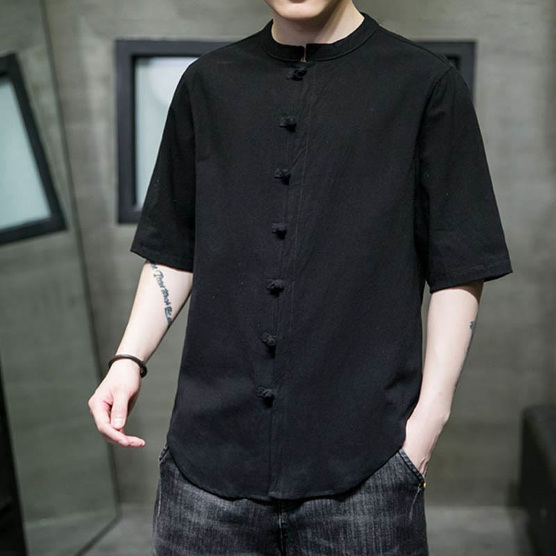 Buddha Stones Plain Color Men's Half Sleeve Cotton Shirt - image 18