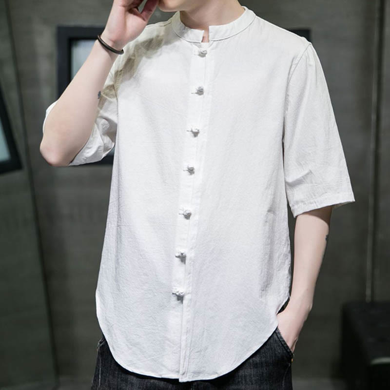 Buddha Stones Plain Color Men's Half Sleeve Cotton Shirt - image 2