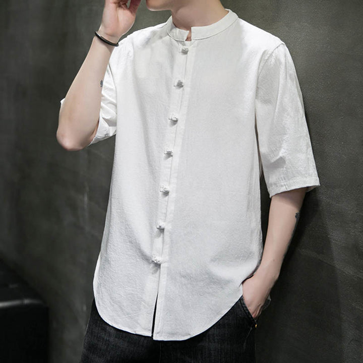 Buddha Stones Plain Color Men's Half Sleeve Cotton Shirt - image 7