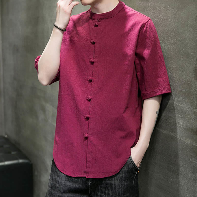Buddha Stones Plain Color Men's Half Sleeve Cotton Shirt - image 12