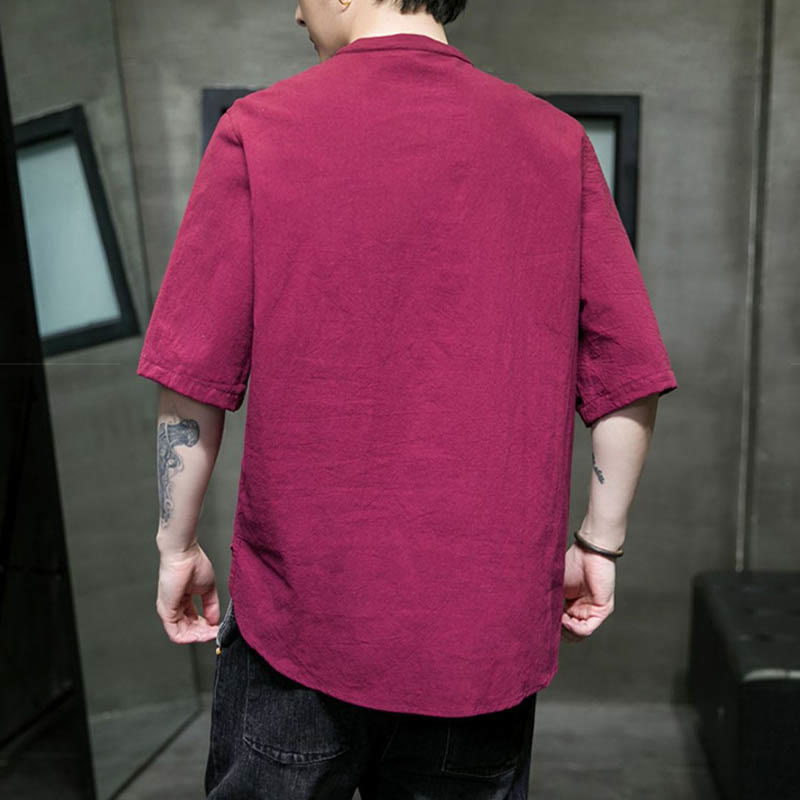 Buddha Stones Plain Color Men's Half Sleeve Cotton Shirt