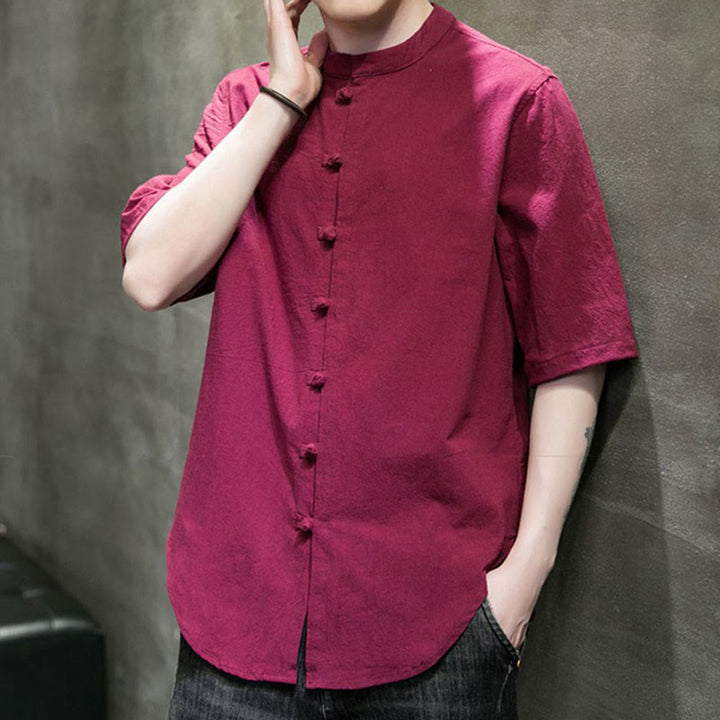 Buddha Stones Plain Color Men's Half Sleeve Cotton Shirt - image 13