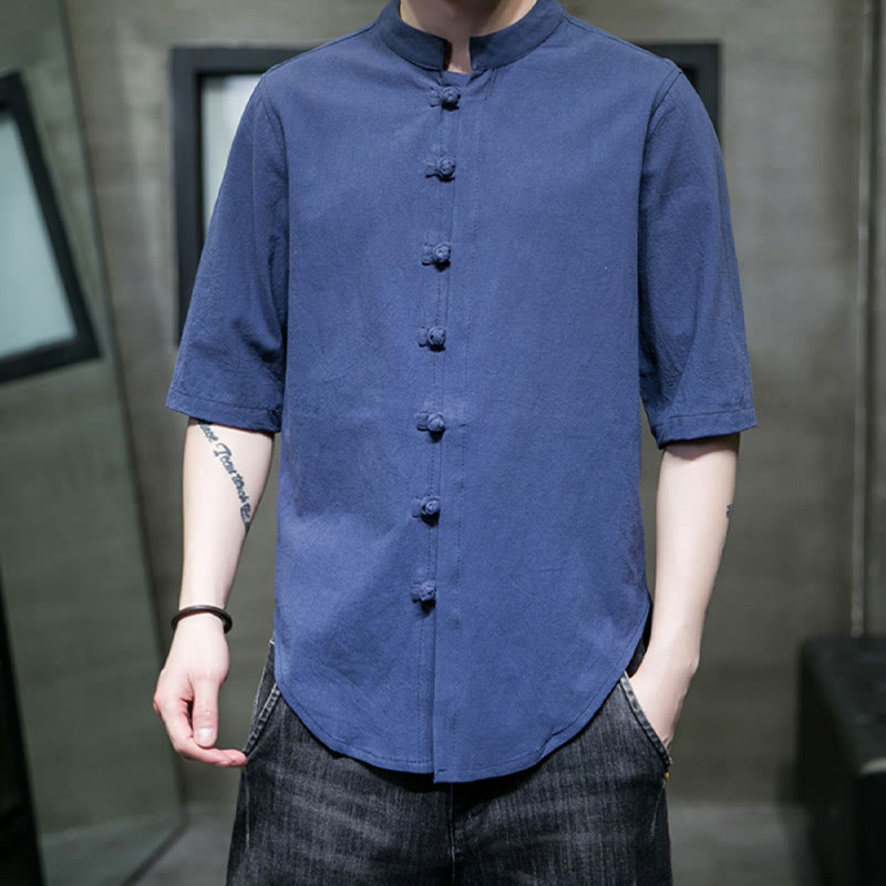 Buddha Stones Plain Color Men's Half Sleeve Cotton Shirt - image 29