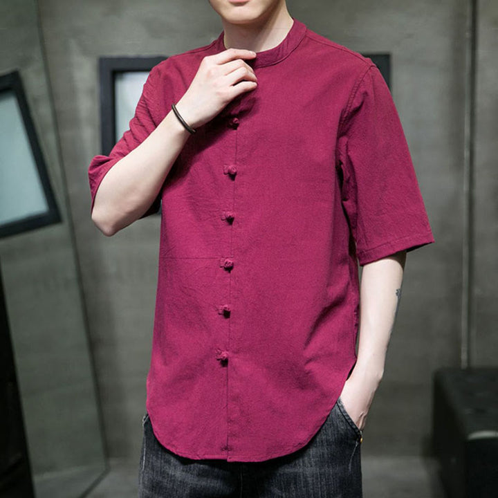 Buddha Stones Plain Color Men's Half Sleeve Cotton Shirt - image 15