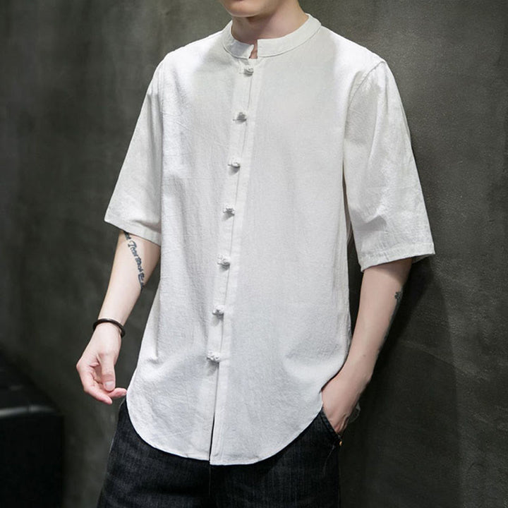 Buddha Stones Plain Color Men's Half Sleeve Cotton Shirt - image 8