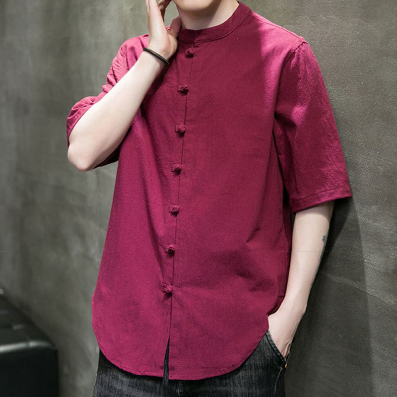 Buddha Stones Plain Color Men's Half Sleeve Cotton Shirt - image 14