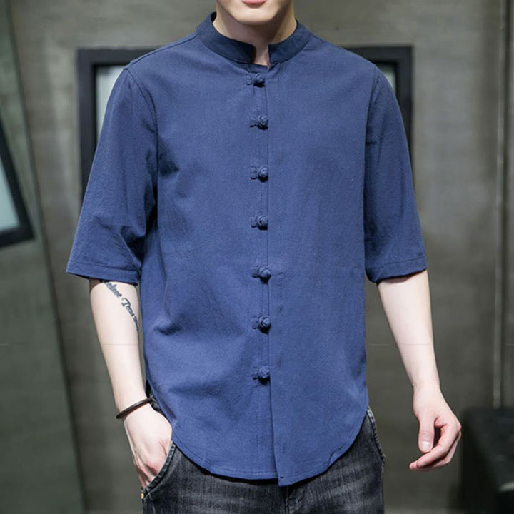 Buddha Stones Plain Color Men's Half Sleeve Cotton Shirt - image 27