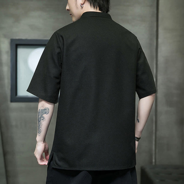 Buddha Stones Frog-Button Leaf Dragonfly Embroidery Men's Short Sleeve Shirt - image 17