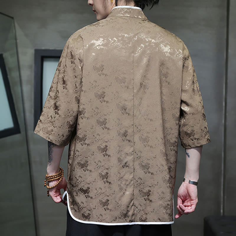 Buddha Stones Chinese Tang Suit Frog-Button Print Men's Half Sleeve Shirt - image 10