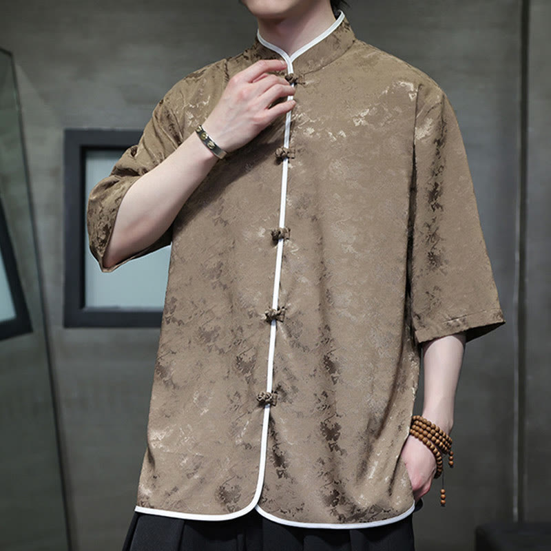 Buddha Stones Chinese Tang Suit Frog-Button Print Men's Half Sleeve Shirt - image 17