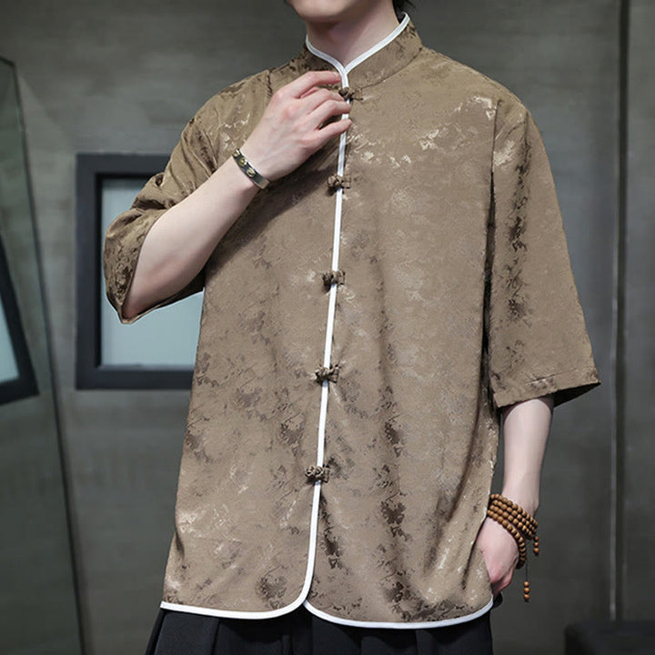 Buddha Stones Chinese Tang Suit Frog-Button Print Men's Half Sleeve Shirt - image 17