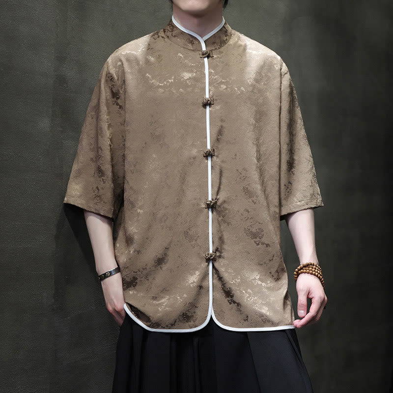 Buddha Stones Chinese Tang Suit Frog-Button Print Men's Half Sleeve Shirt - image 16