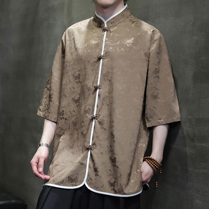 Buddha Stones Chinese Tang Suit Frog-Button Print Men's Half Sleeve Shirt - image 12