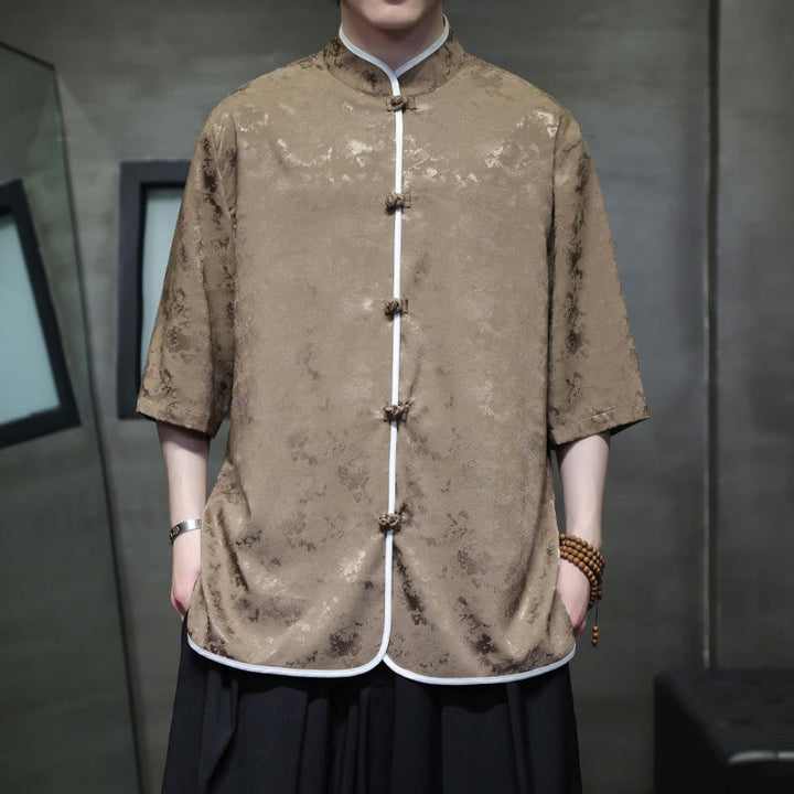 Buddha Stones Chinese Tang Suit Frog-Button Print Men's Half Sleeve Shirt - image 11