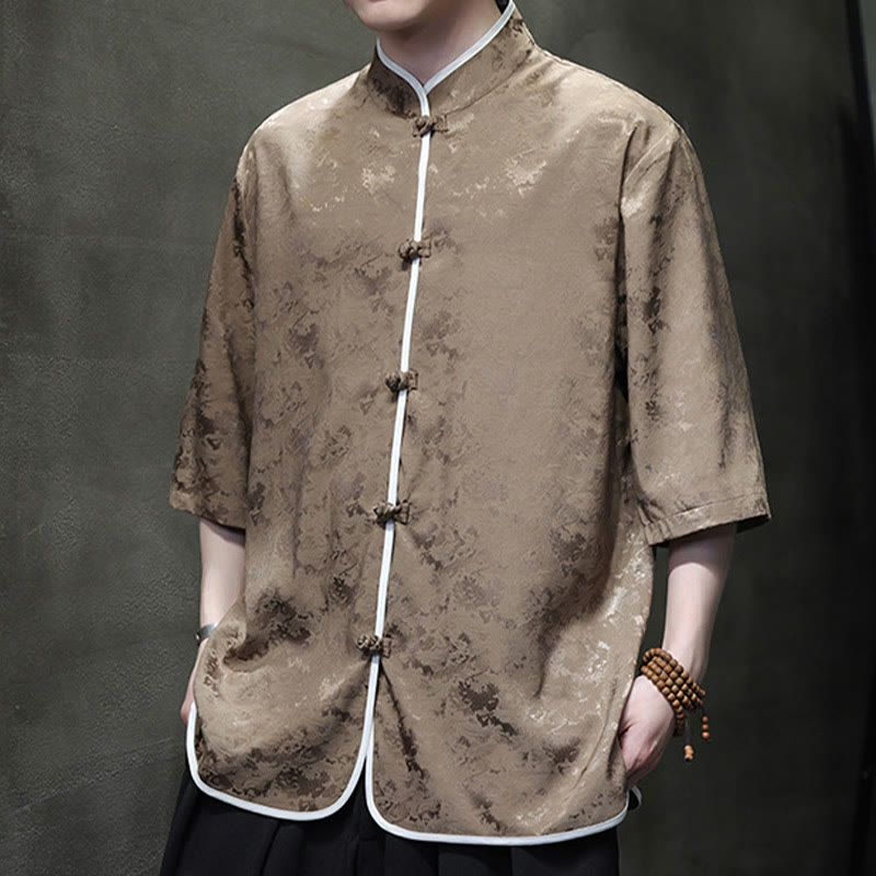 Buddha Stones Chinese Tang Suit Frog-Button Print Men's Half Sleeve Shirt - image 18