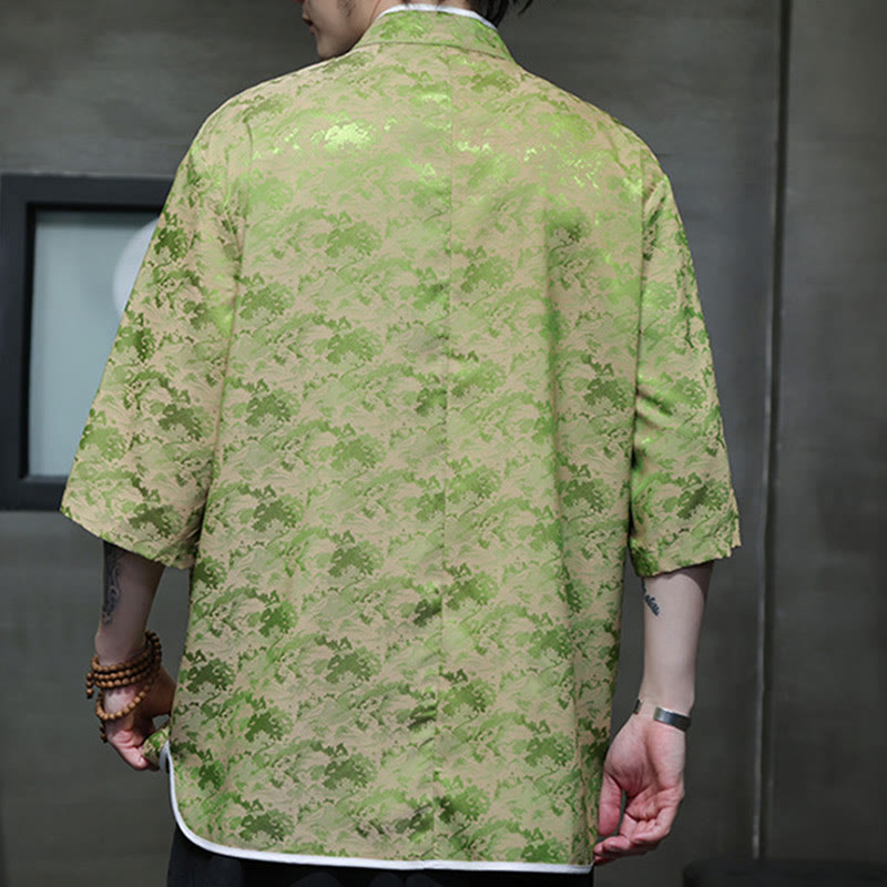 Buddha Stones Chinese Tang Suit Frog-Button Print Men's Half Sleeve Shirt - image 21
