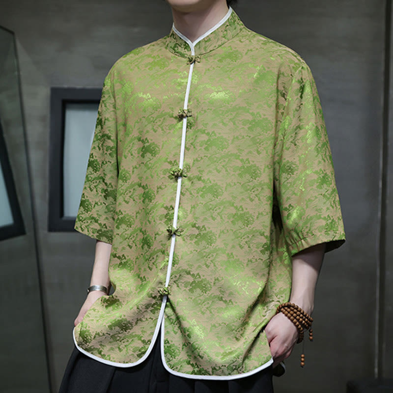 Buddha Stones Chinese Tang Suit Frog-Button Print Men's Half Sleeve Shirt - image 23