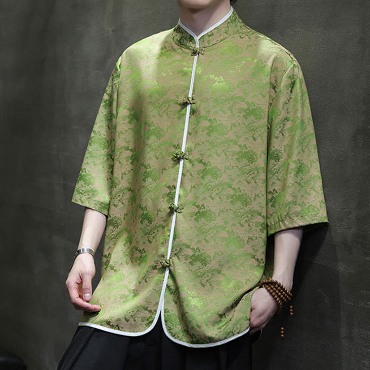 Buddha Stones Chinese Tang Suit Frog-Button Print Men's Half Sleeve Shirt - image 20