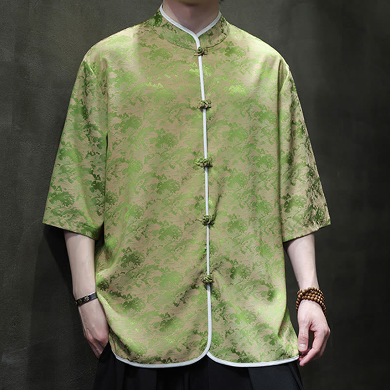 Buddha Stones Chinese Tang Suit Frog-Button Print Men's Half Sleeve Shirt - PaleGreen - US/UK/AU46，EU56 (5XL)  - image 19
