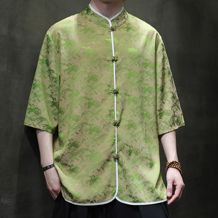 Buddha Stones Chinese Tang Suit Frog-Button Print Men's Half Sleeve Shirt - PaleGreen - US/UK/AU46，EU56 (5XL)  - image 19