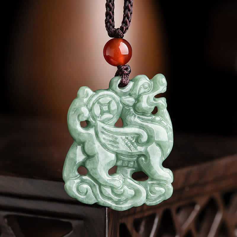 Buddha Stones Jade PiXiu Wealth Luck String Necklace Pendant - Jade PiXiu - image 1
