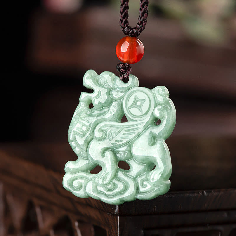 Buddha Stones Jade PiXiu Wealth Luck String Necklace Pendant - image 2