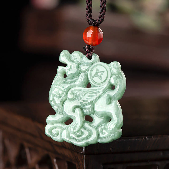 Buddha Stones Jade PiXiu Wealth Luck String Necklace Pendant - image 2